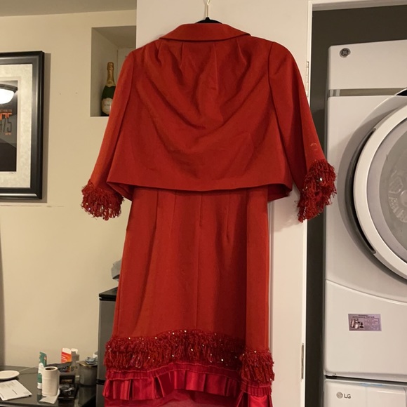 Aysha Red suit jacket with body fitting fringe dress - Picture 5 of 8